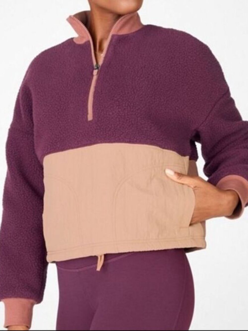 Fabletics Mallory Fleece Pullover Purple Size Medium Half Zip Sweatshirt Popover